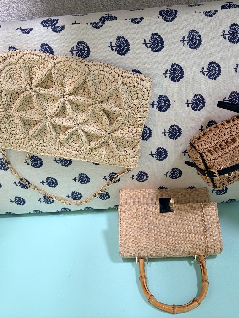 Bundle! Straw Clutch and Mini Handbag Set in Natural Beige